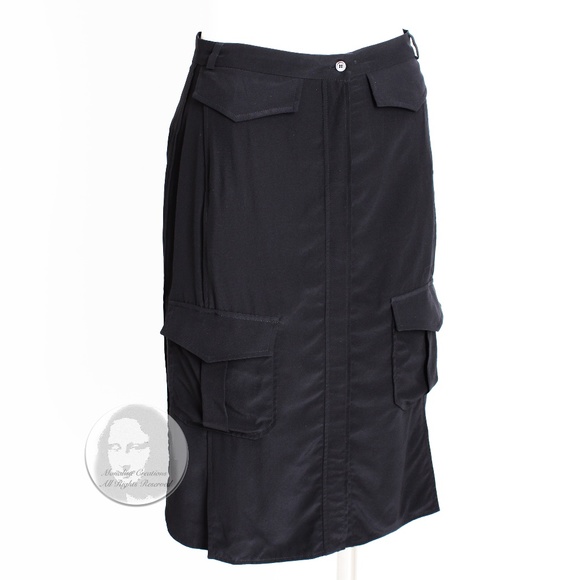 Celine Paris Silk Skirt Button Front Patch Pocket Phoebe Philo Black NWT Size 38 - Picture 3 of 9